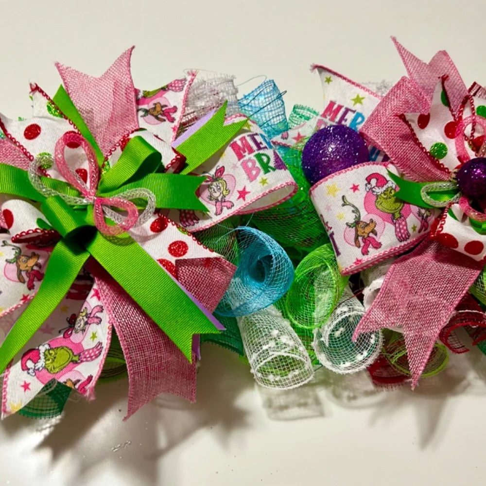 Pink Grinch Christmas garland grinch centerpiece 3 ft long grichmas decorations